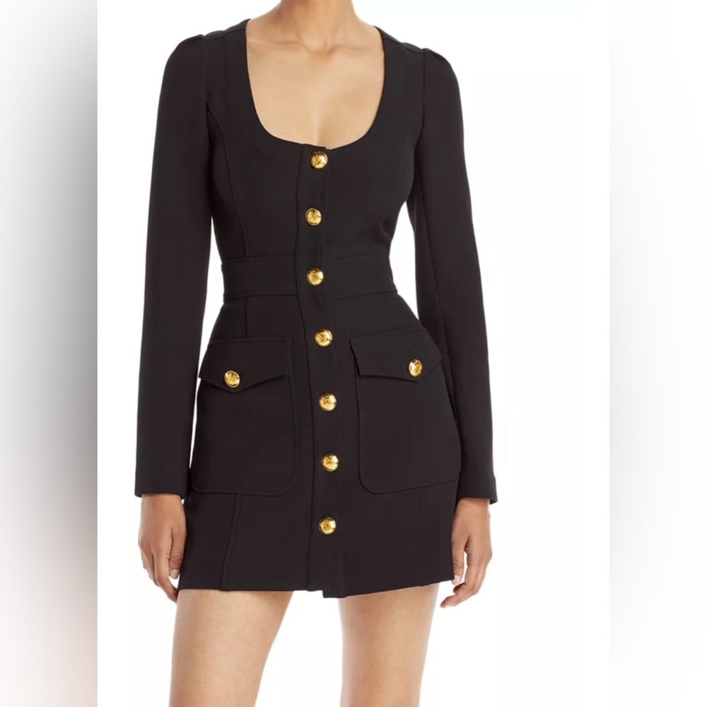 NWT A.L.C Ivy Button Front Long Sleeve Mini Dress in Black | Size 8